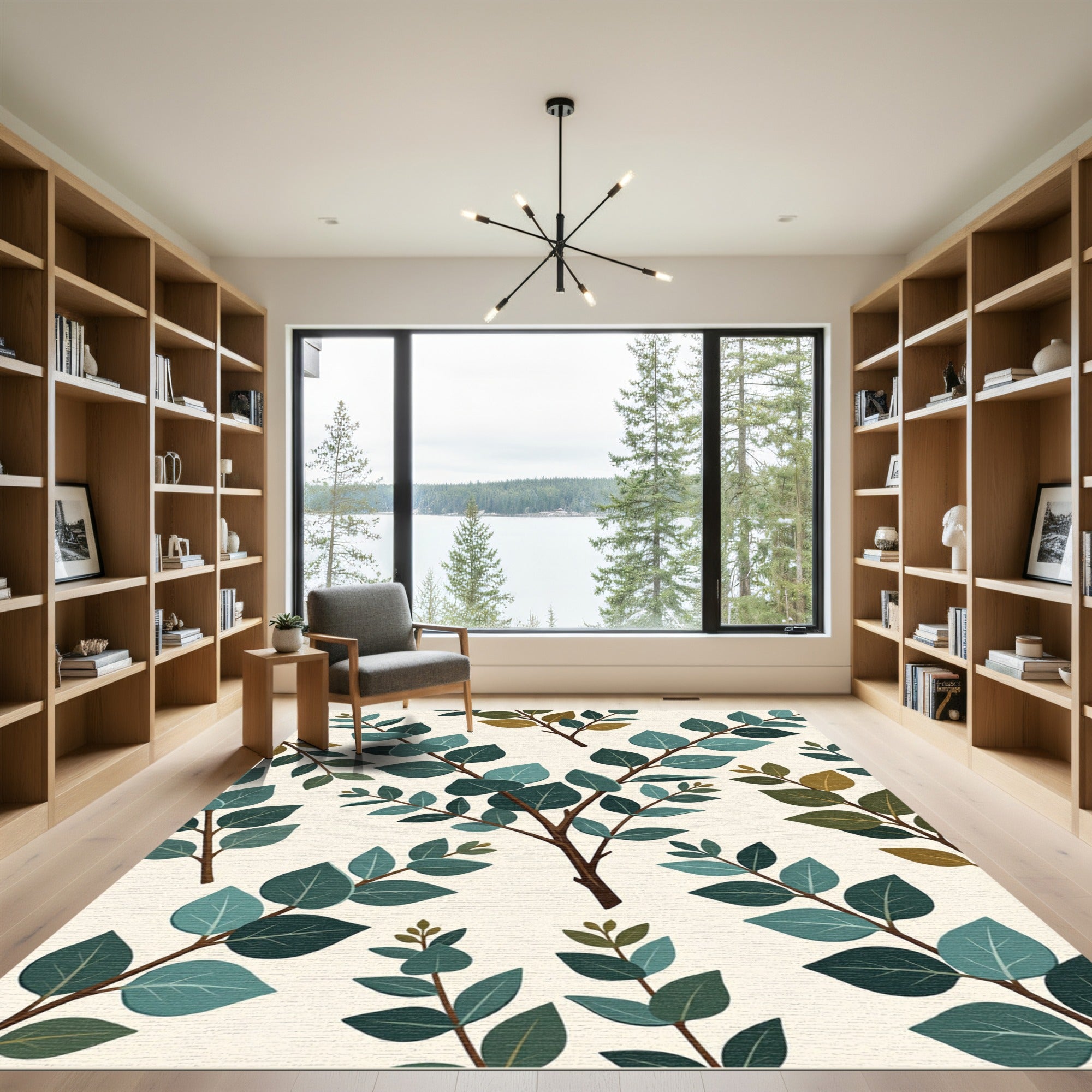 Lush Green Eucalyptus Botanical Foliage Rug