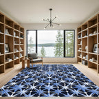 Celestial Blue Geometric Starry Grid Rug