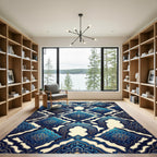 Intricate Deep Blue Arabesque Tile Rug