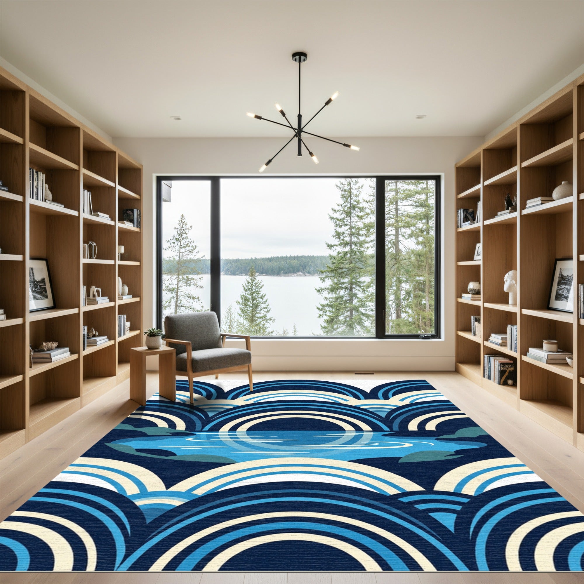 Modern Blue Concentric Arch Reflection Rug