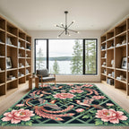 Elegant Pink Phoenix and Peony Garden Rug