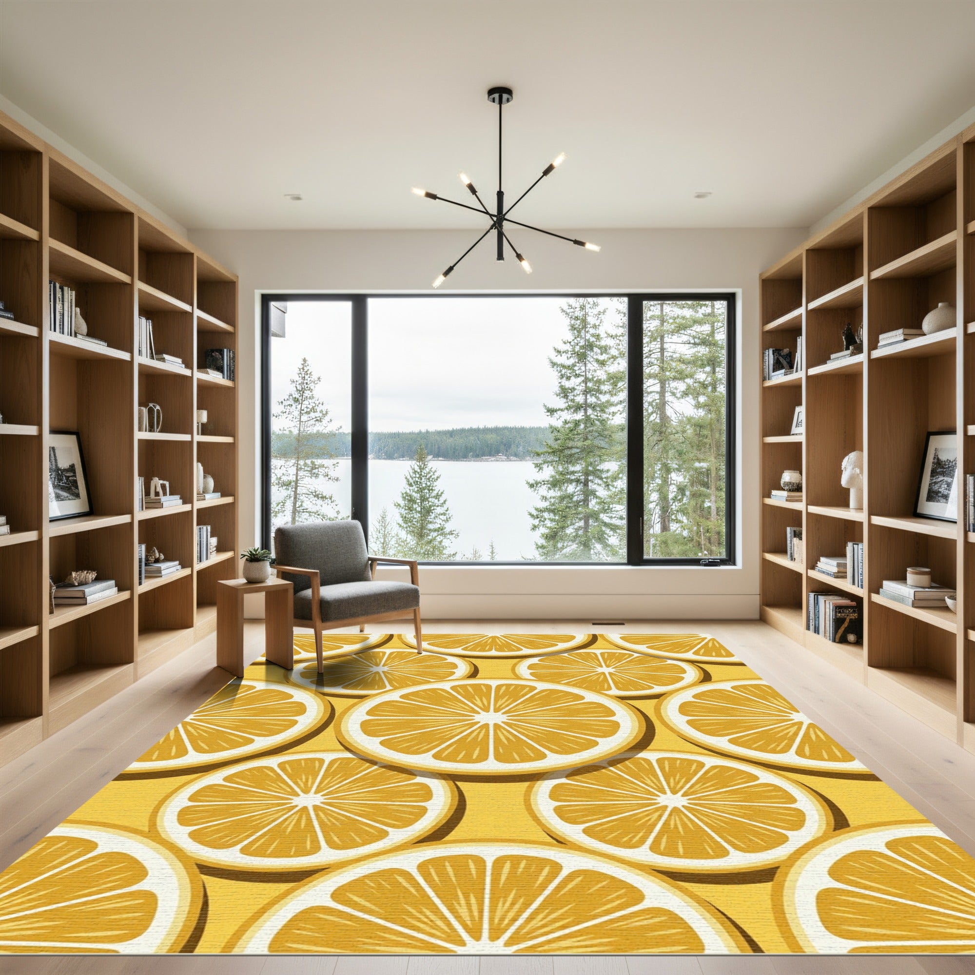 Vibrant Citrus Sliced Orange Fruit Art Rug