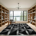 Metallic Silver Abstract Geometric Grid Rug