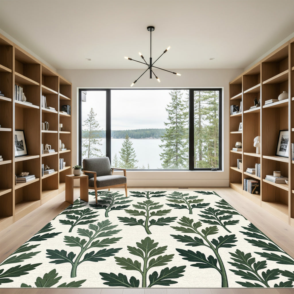 Forest Green Leaf Branch Overlay Rug