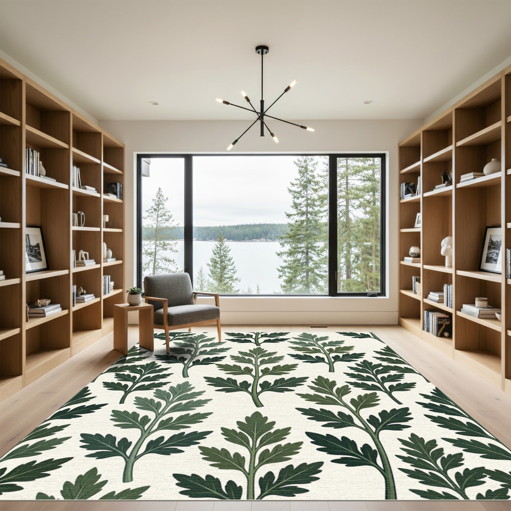Forest Green Leaf Branch Overlay Rug