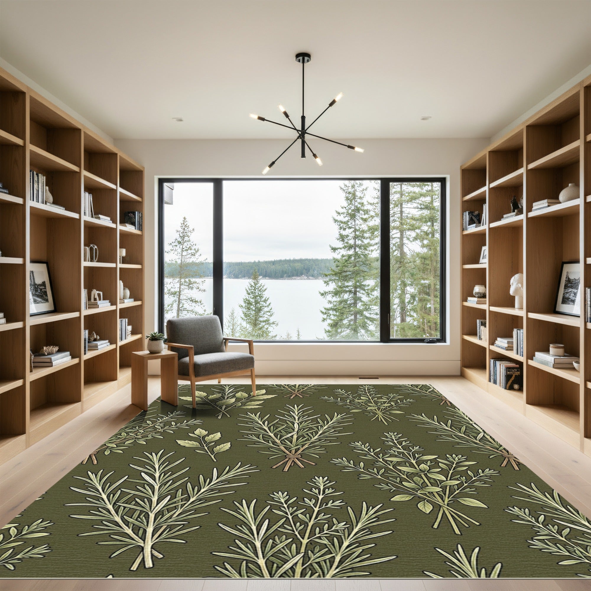 Green Herbal Bundles Botanical Wall Art Rug