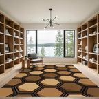 Modern Earthy Brown Geometric Hexagon Rug