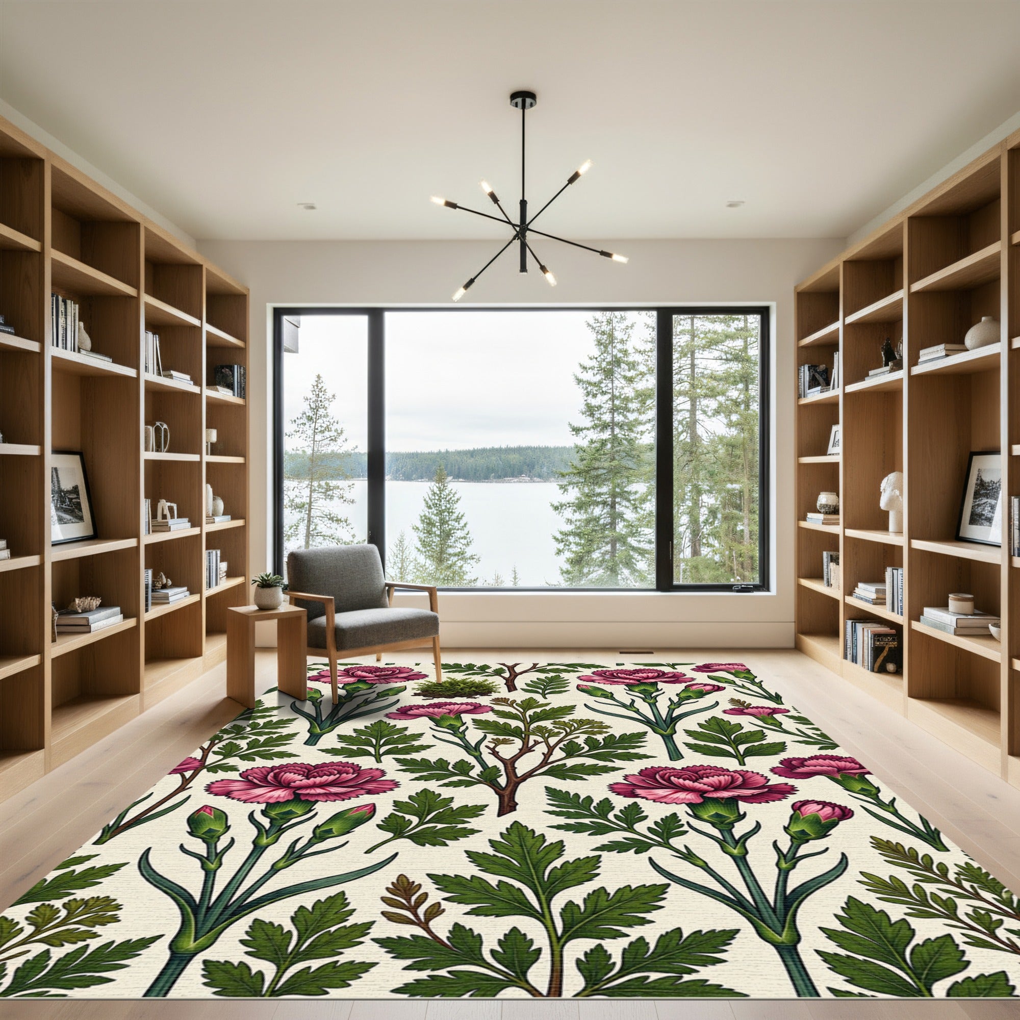 Vintage Crimson Botanical Carnation Garden Rug