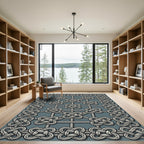 Gray Knotwork Geometric Grid Rug