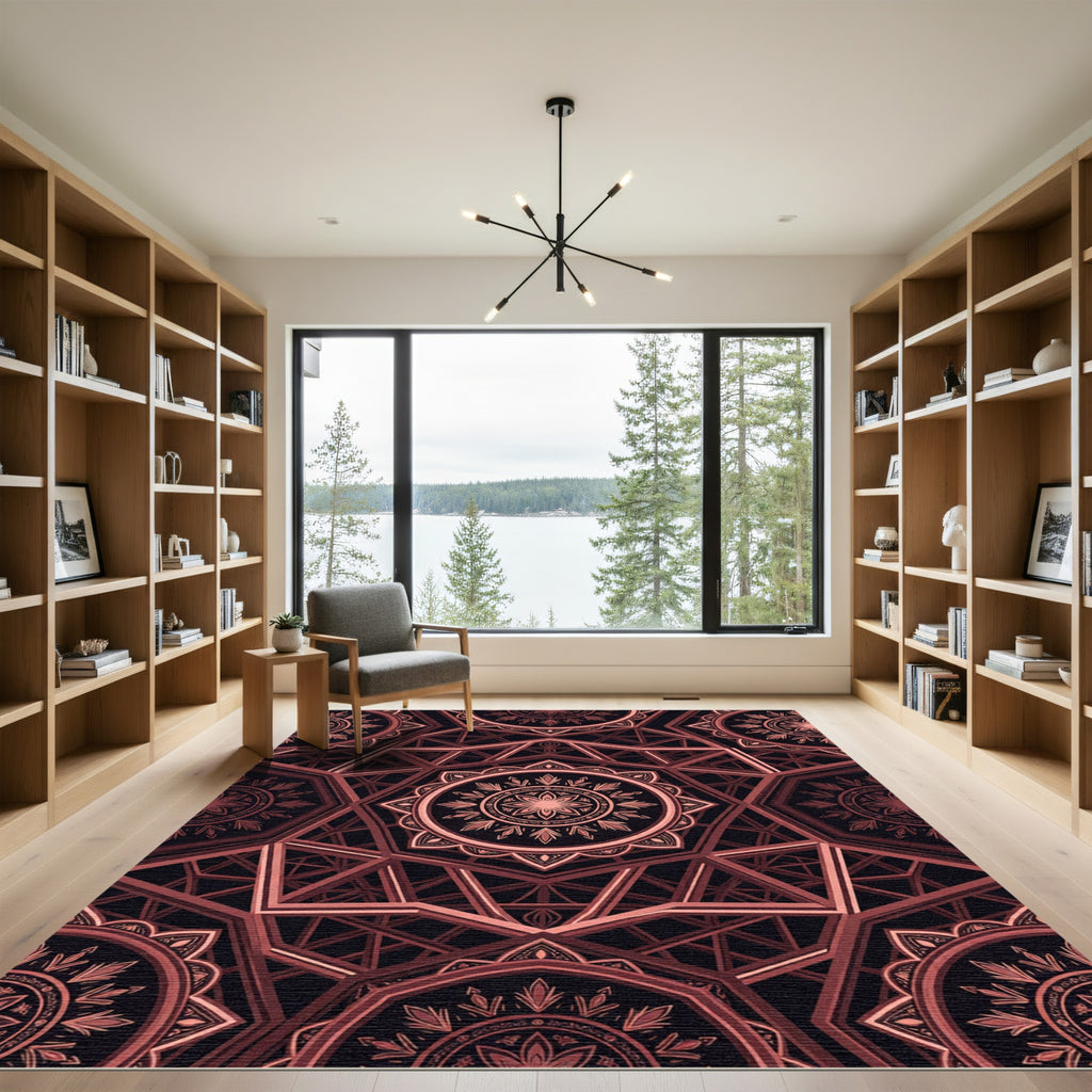 Ethereal Copper Geometric Mandala Art Rug