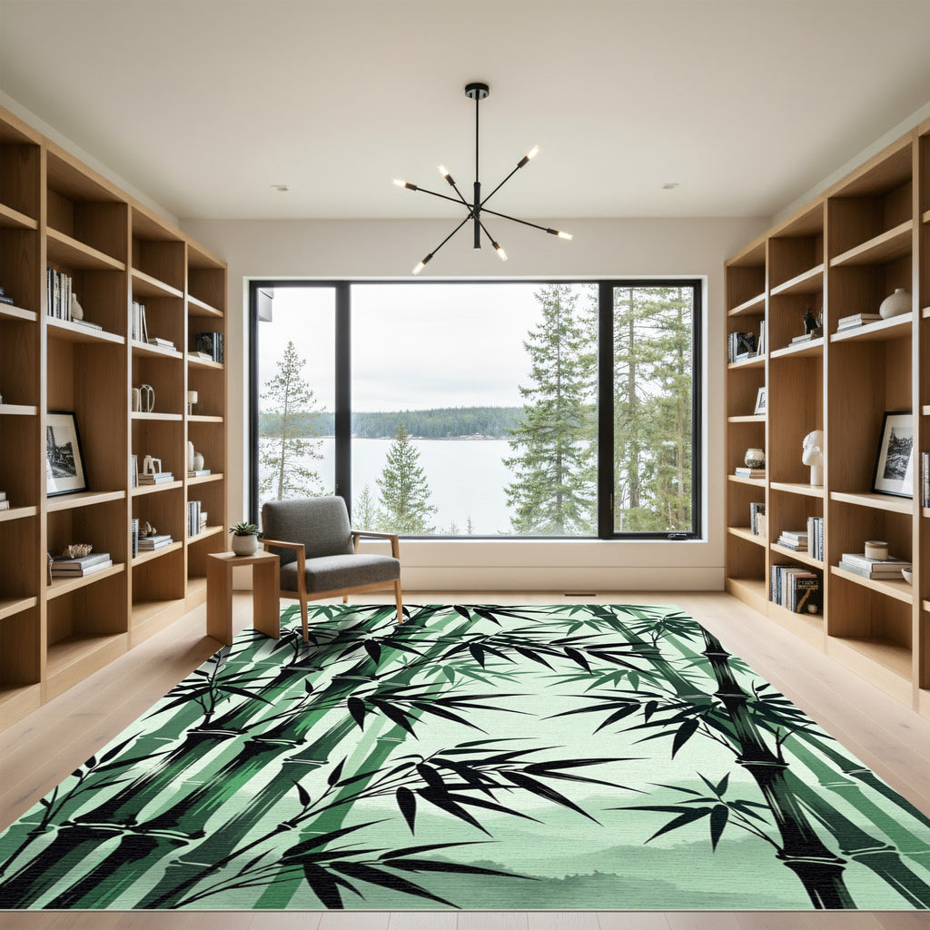 Emerald Green Bamboo Forest Grove Rug
