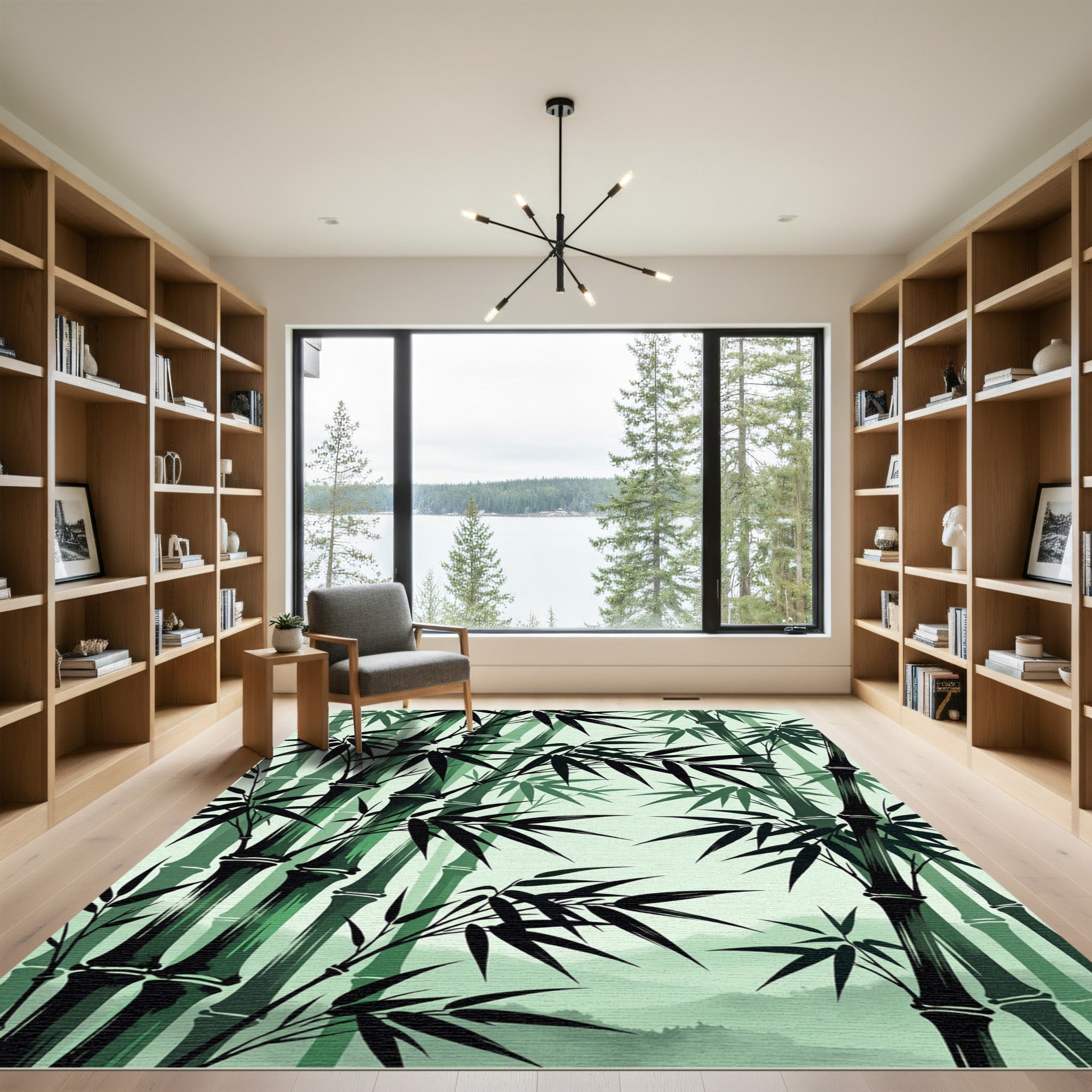 Emerald Green Bamboo Forest Grove Rug