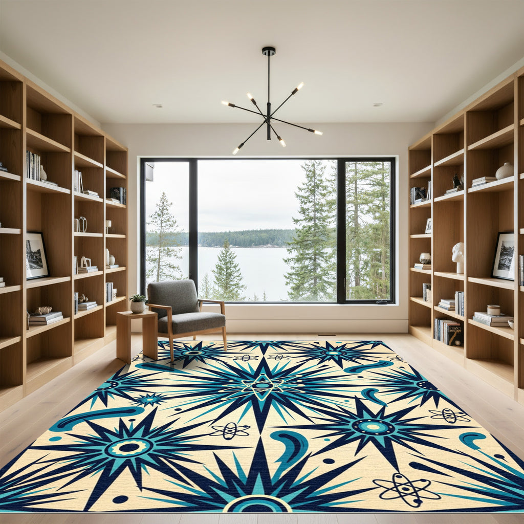 Retro Atomic Starburst Blue Rug