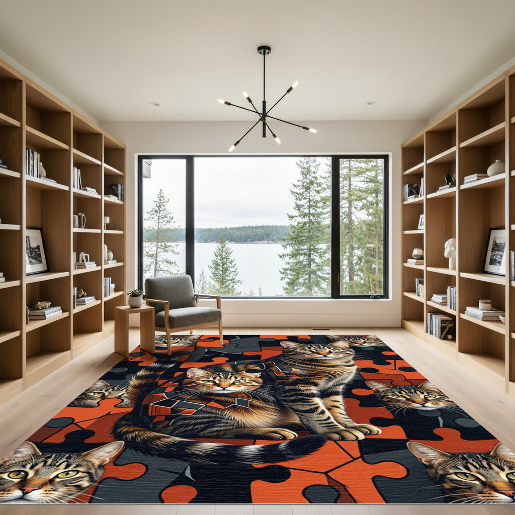 Orange Tabby Cats Puzzle Arrangement Rug
