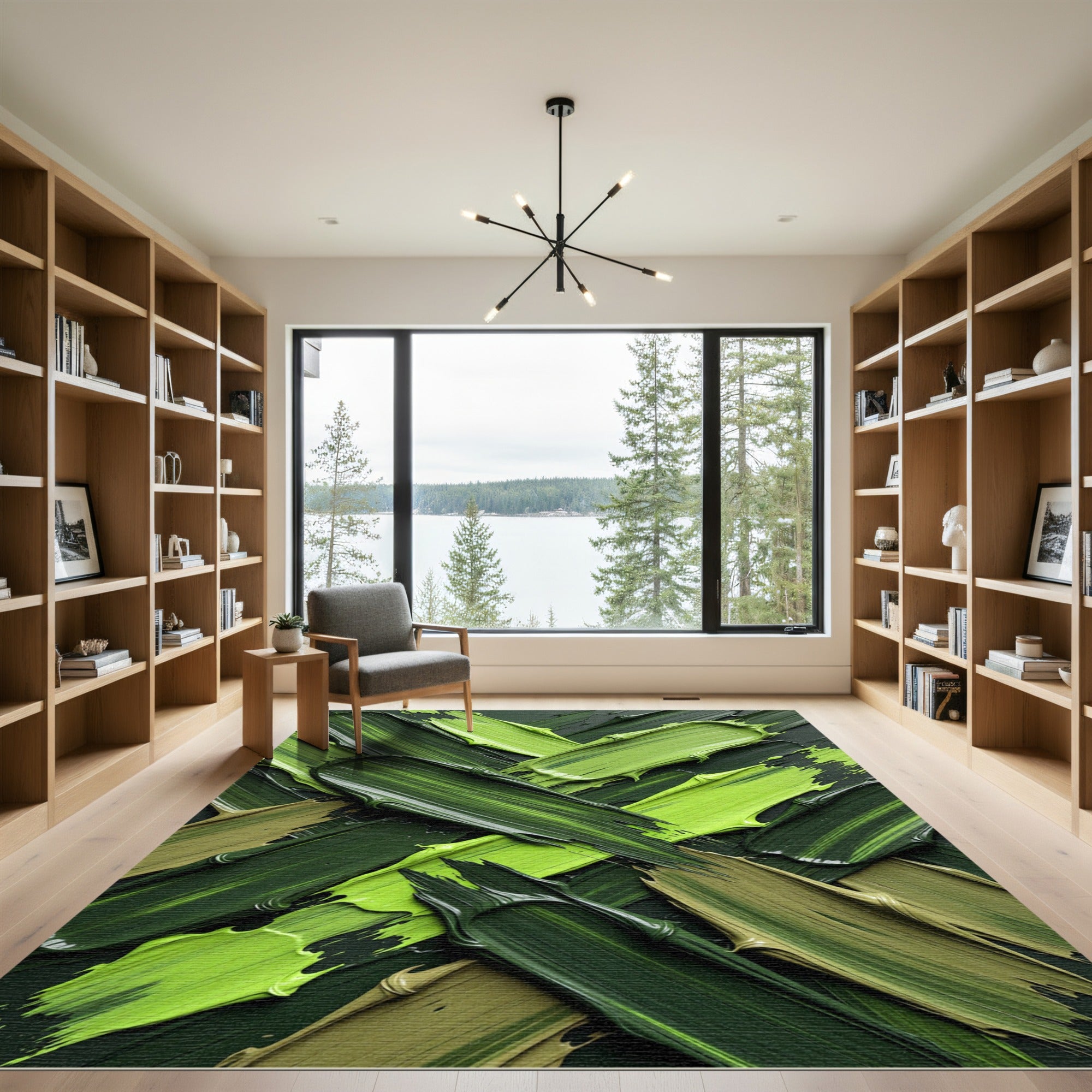 Vibrant Brushstroke Abstract Green Rug