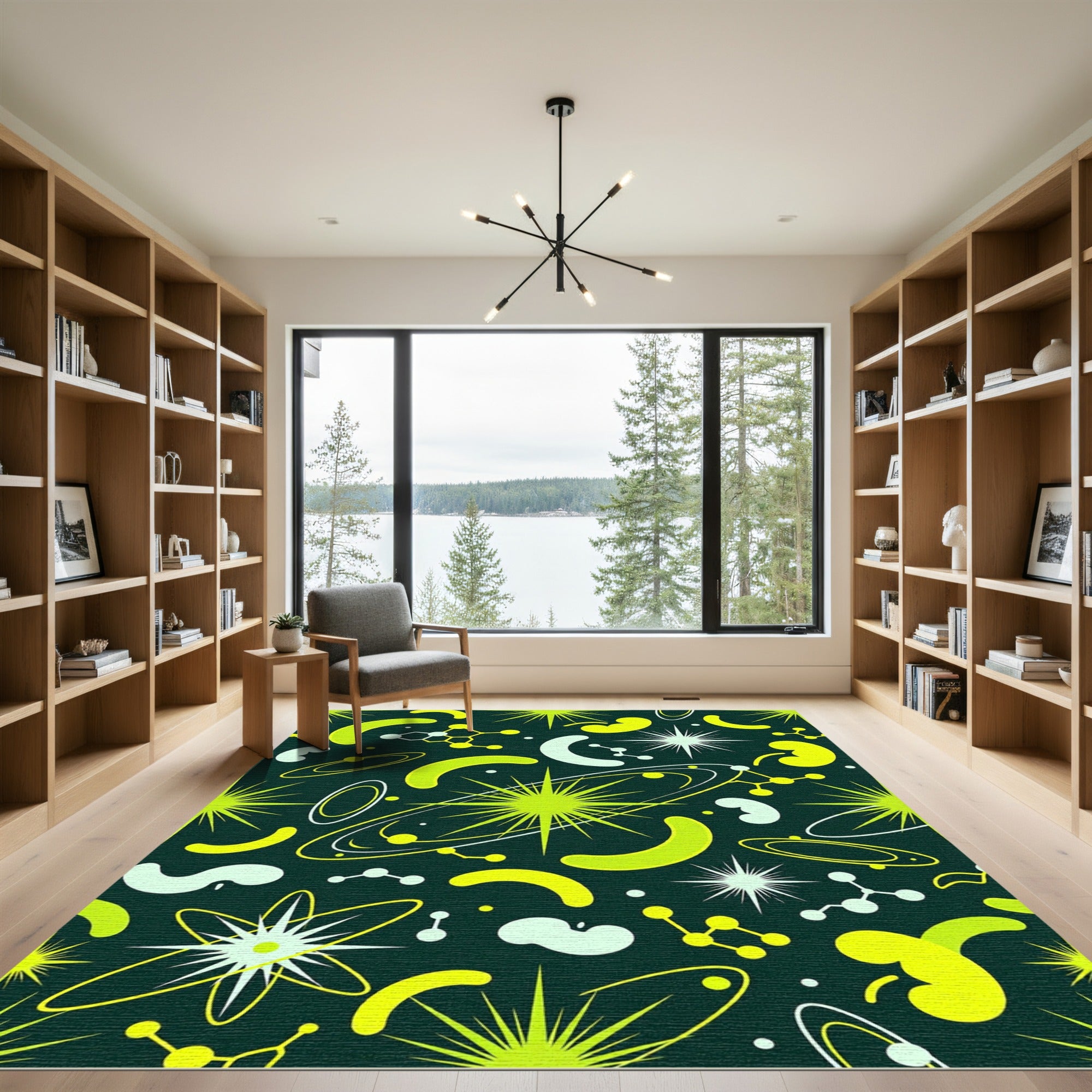 Science Green Yellow Molecular Stars Rug