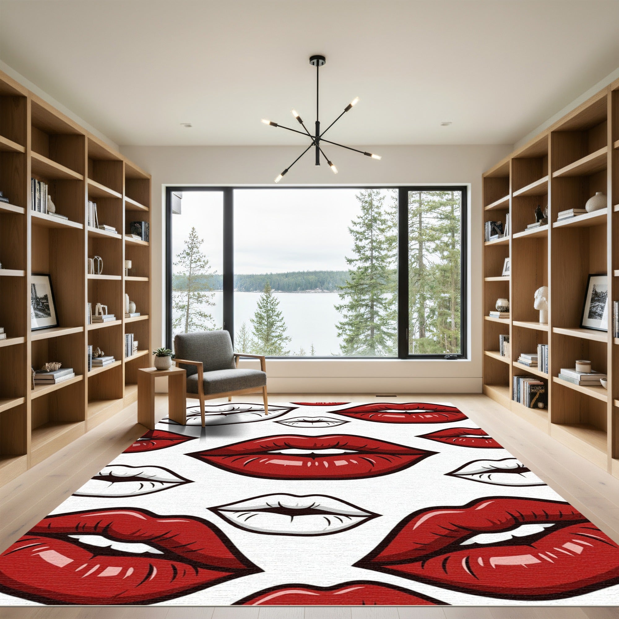 Bold Red and White Kiss Lips Rug