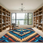 Bold Blue Eagle Tribal Diamond Rug