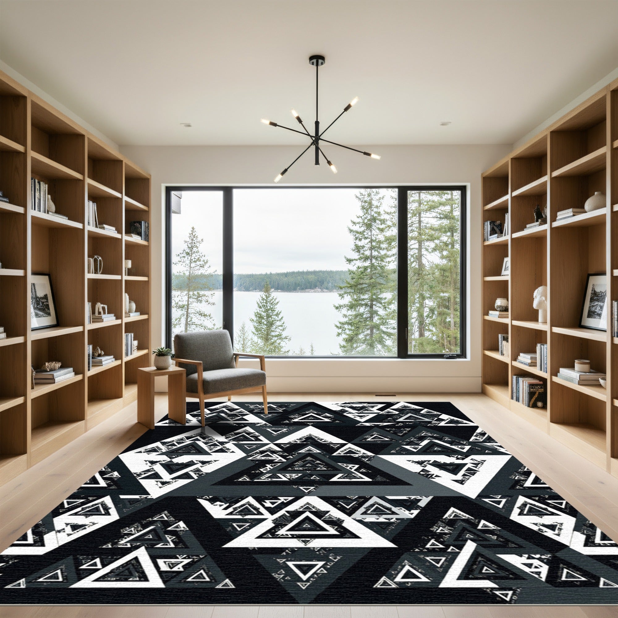 Monochrome Abstract Geometric Triangle Imbrication Rug