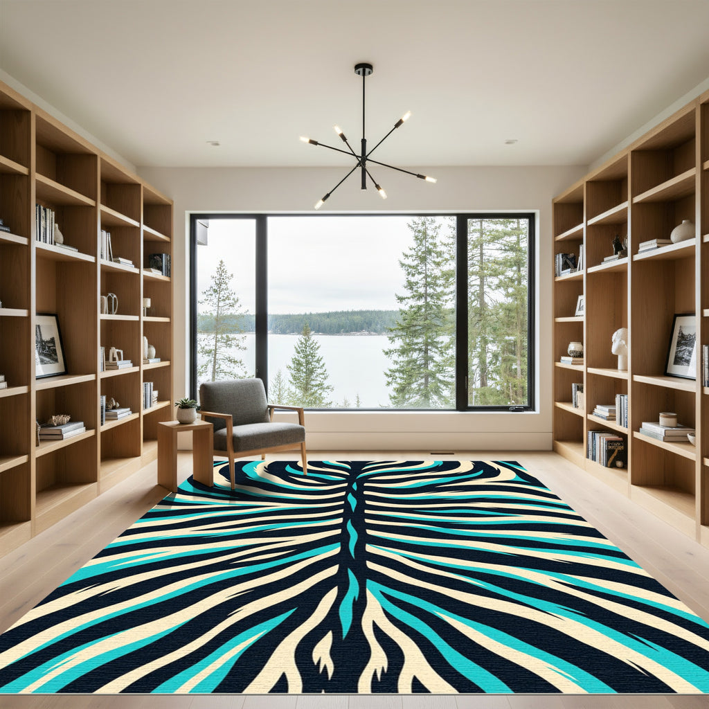 Aqua Cream Tiger Stripe Accent Rug