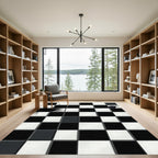 Black White Raven Chessboard Rug