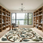 Elegant Cream Botanical Scroll Vine Rug