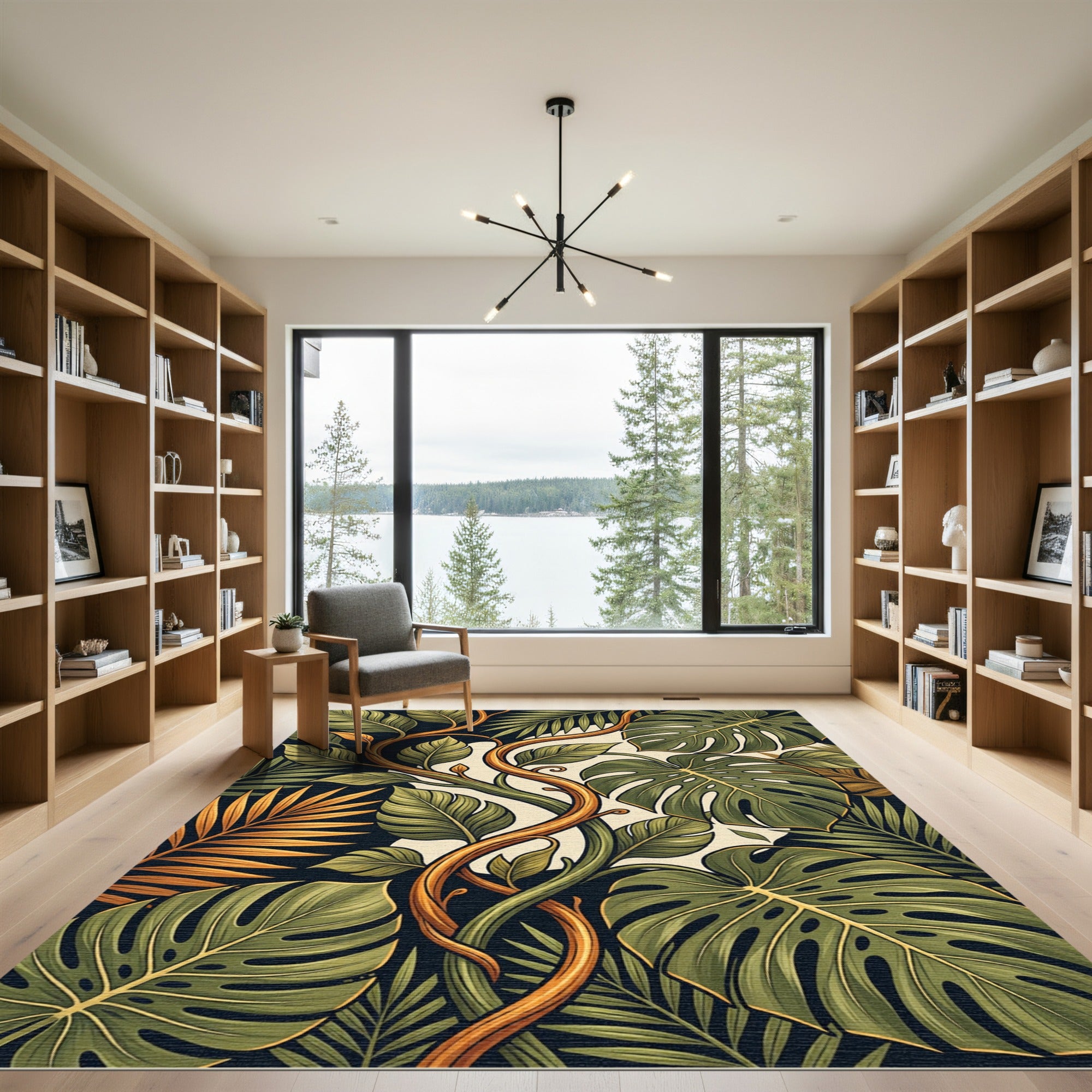 Lush Green Tropical Foliage Jungle Rug