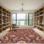 Coral Pink Lotus Floral Damask Rug