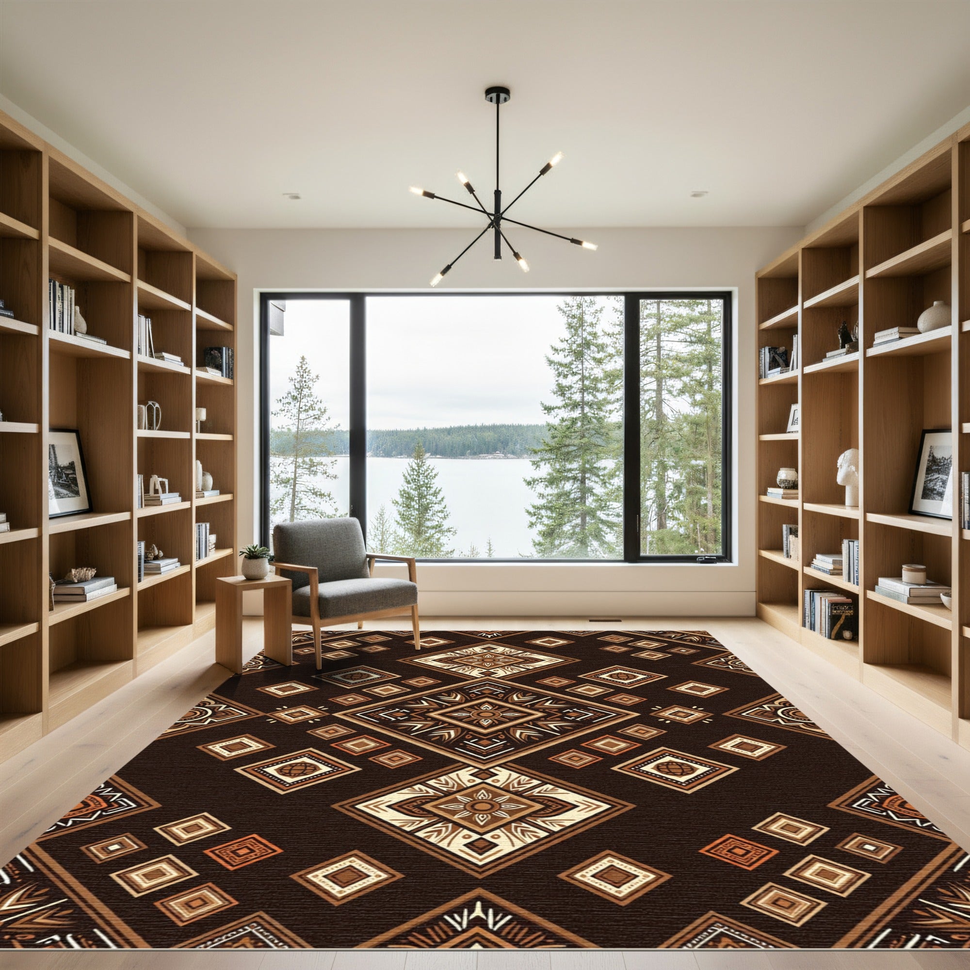 Rich Brown Earthy Diamond Medallion Rug