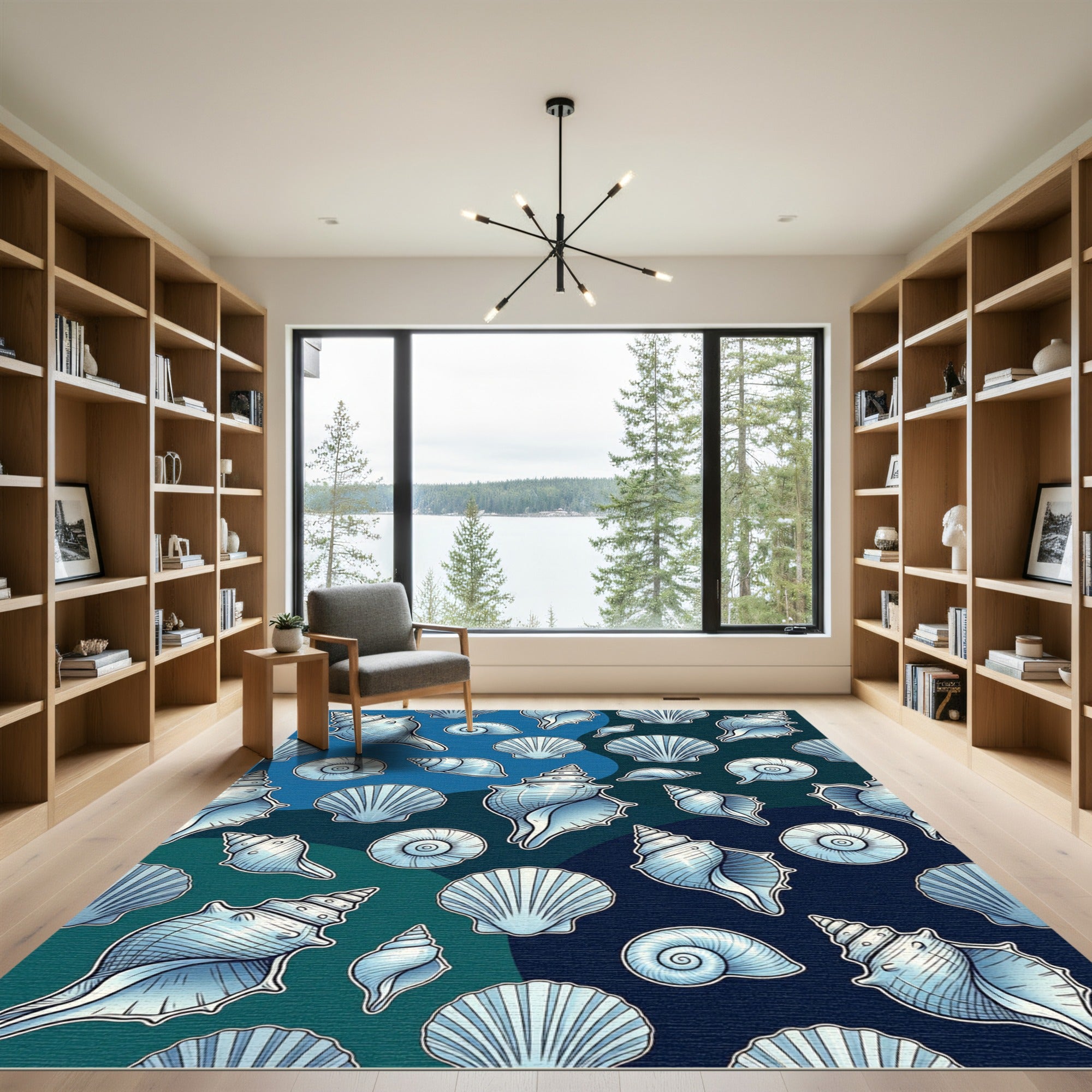 Light Blue Seashell Scatter Rug