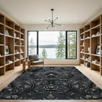 Ornate Charcoal Scrollwork Floral Rug