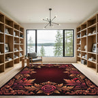 Ornate Red Cherry Rose Scrollwork Rug