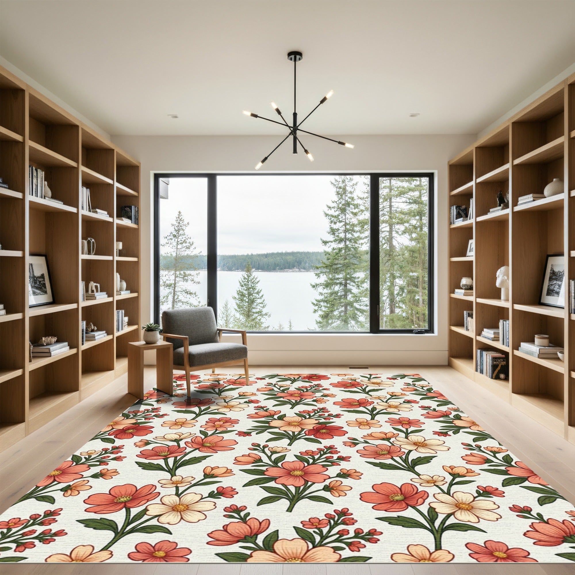 Coral Peach Blossom Sprigs Repeating Rug