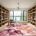 Abstract Burgundy and Terracotta Ink Flow Rug