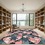 Pink and Charcoal Interlocking Heart Puzzle Rug