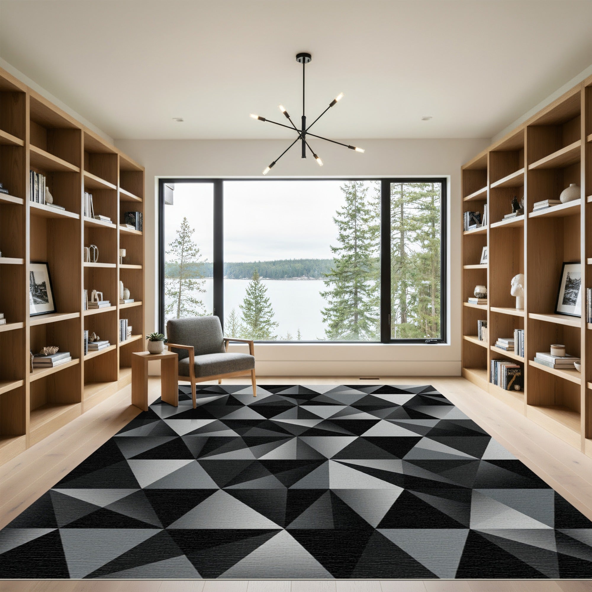 Monochromatic Geometric Triangle Mosaic Rug