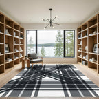 Monochrome Charcoal Plaid Diagonal Grid Rug