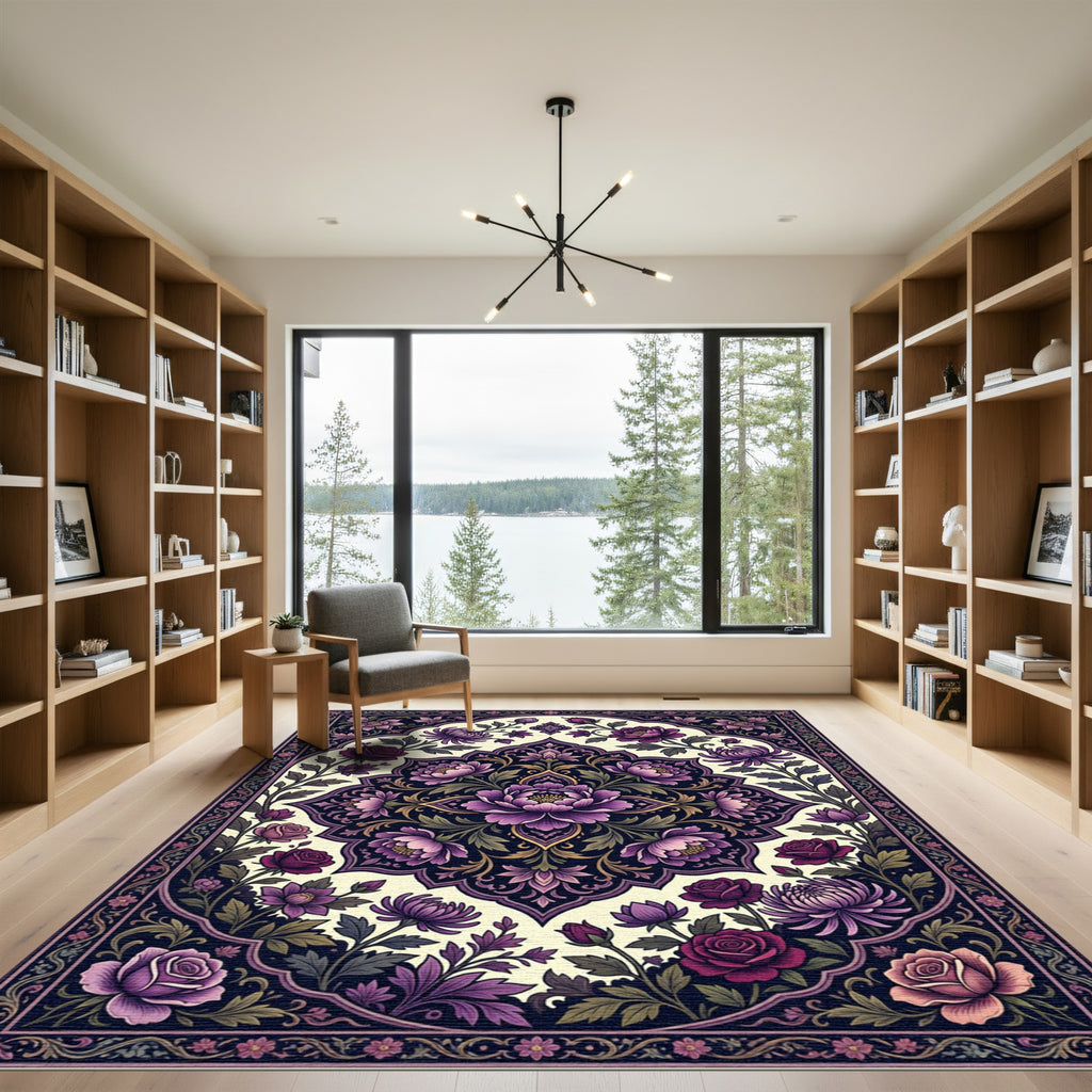 Elegant Violet Floral Medallion Tapestry Rug