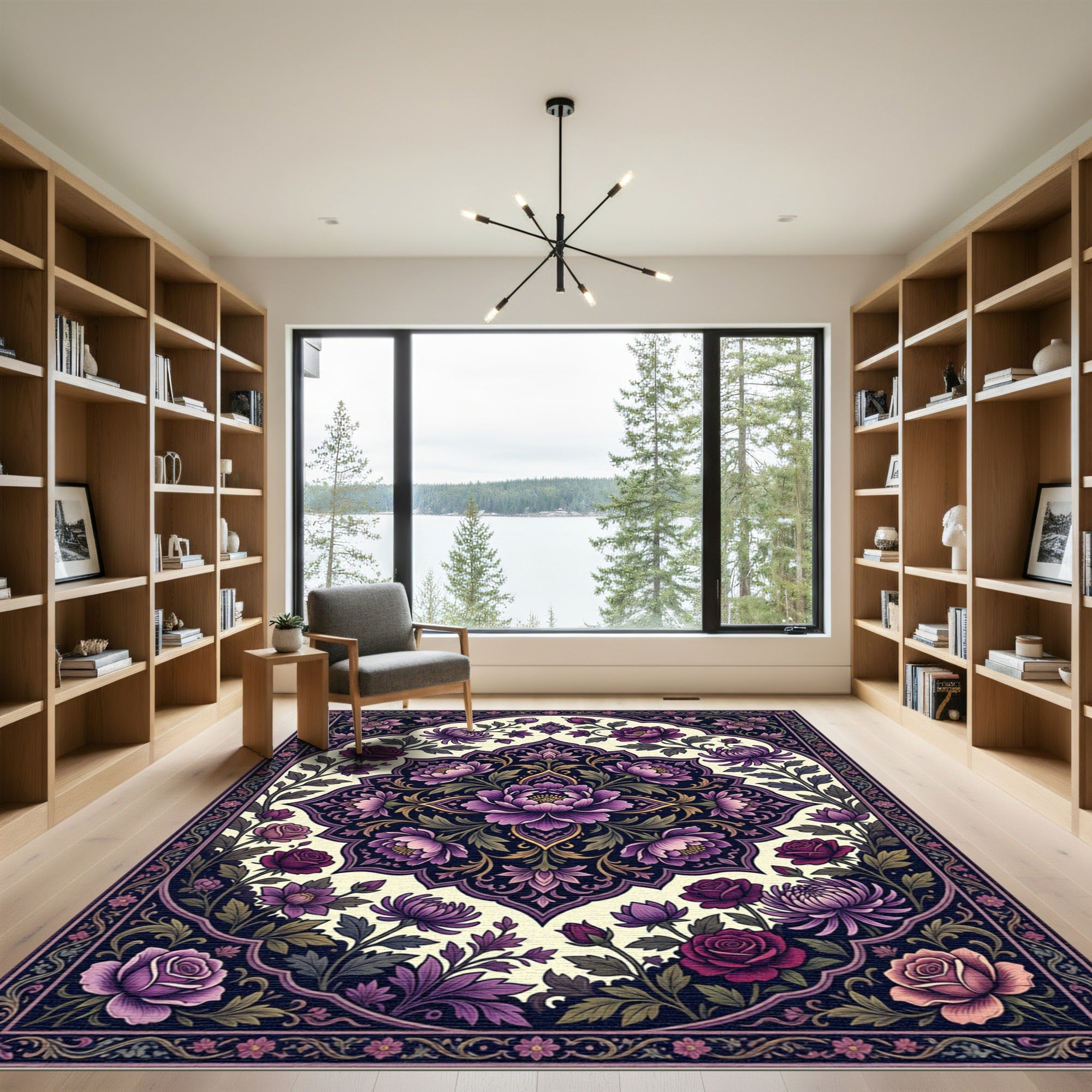 Elegant Violet Floral Medallion Tapestry Rug