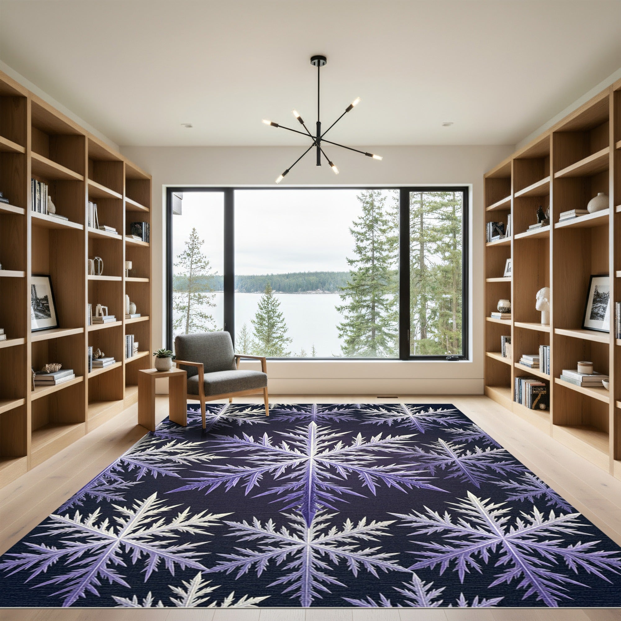 Icy Blue Snowflake Symmetry Rug