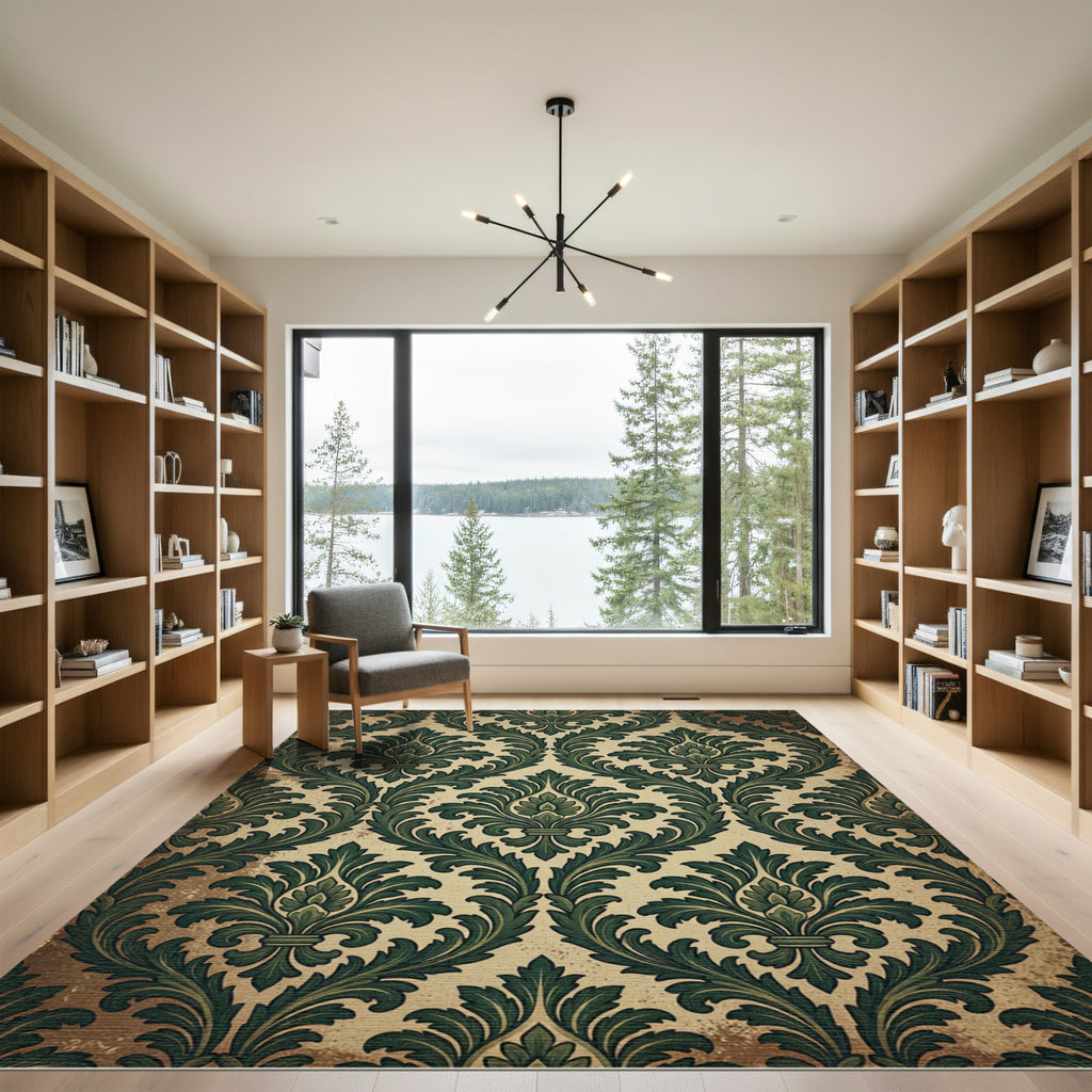Vintage Green Acanthus Scroll Rug