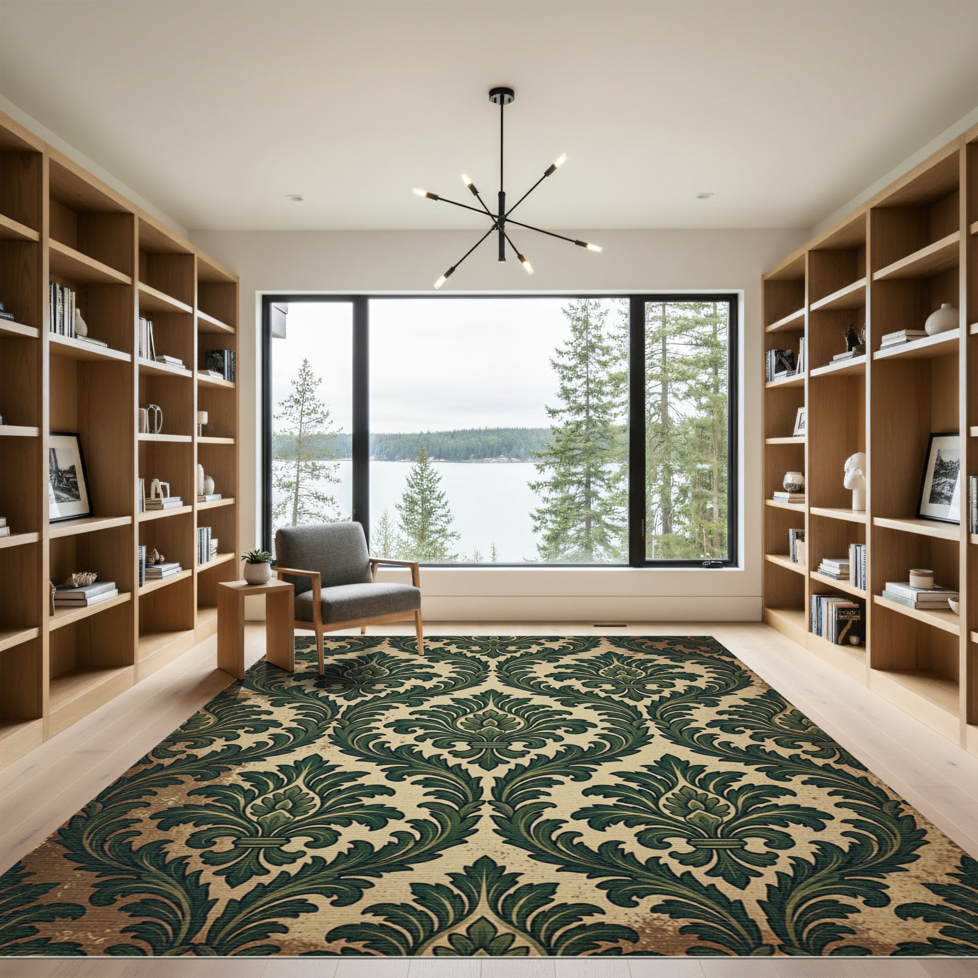 Vintage Green Acanthus Scroll Rug