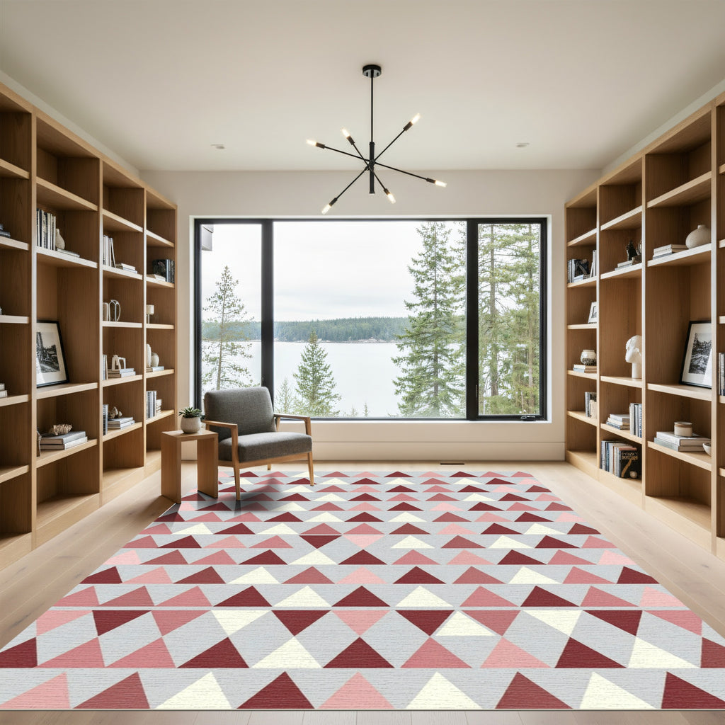 Rose Gold Geometric Triangle Grid Rug
