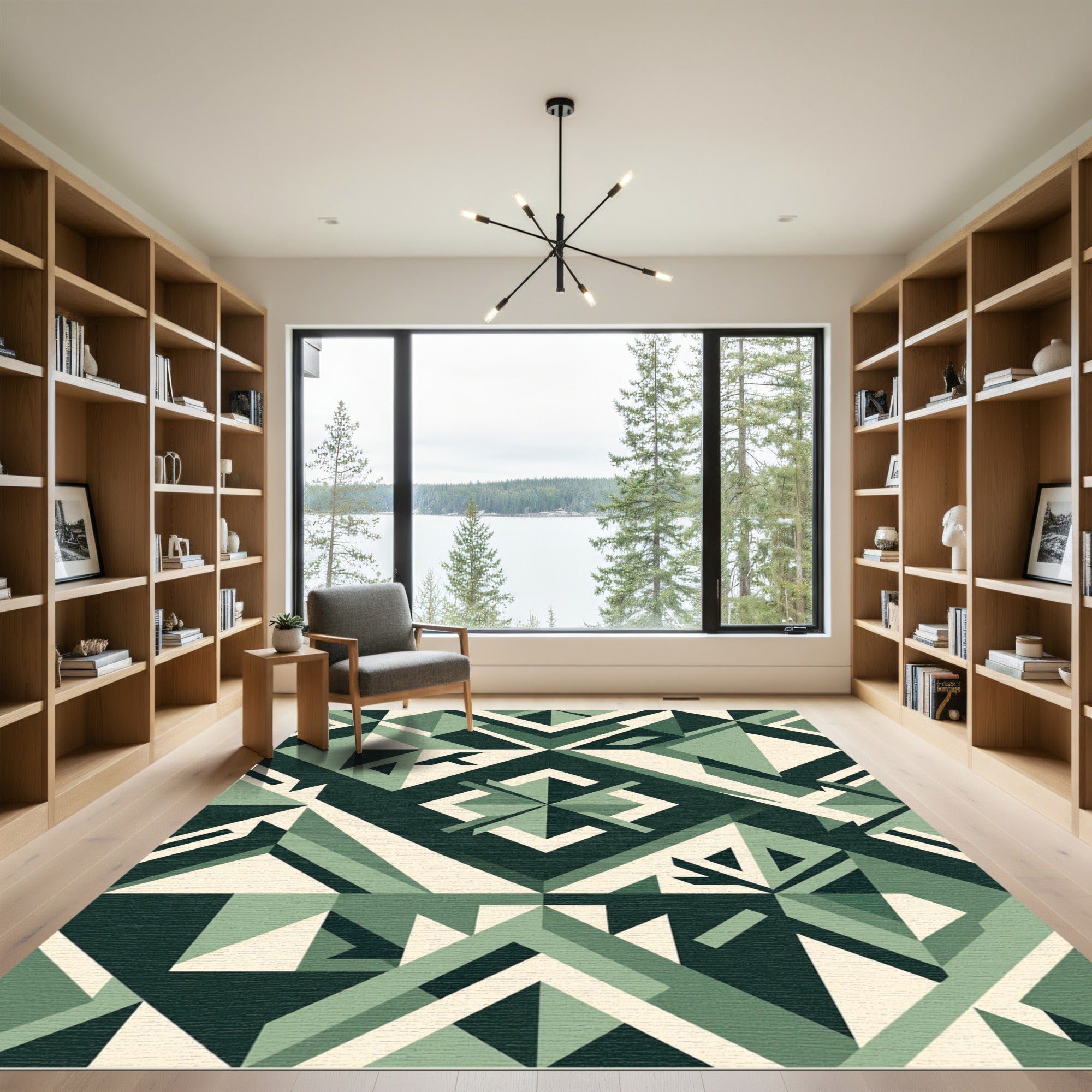 Sage Geometric Emerald Sharp Abstract Art Rug