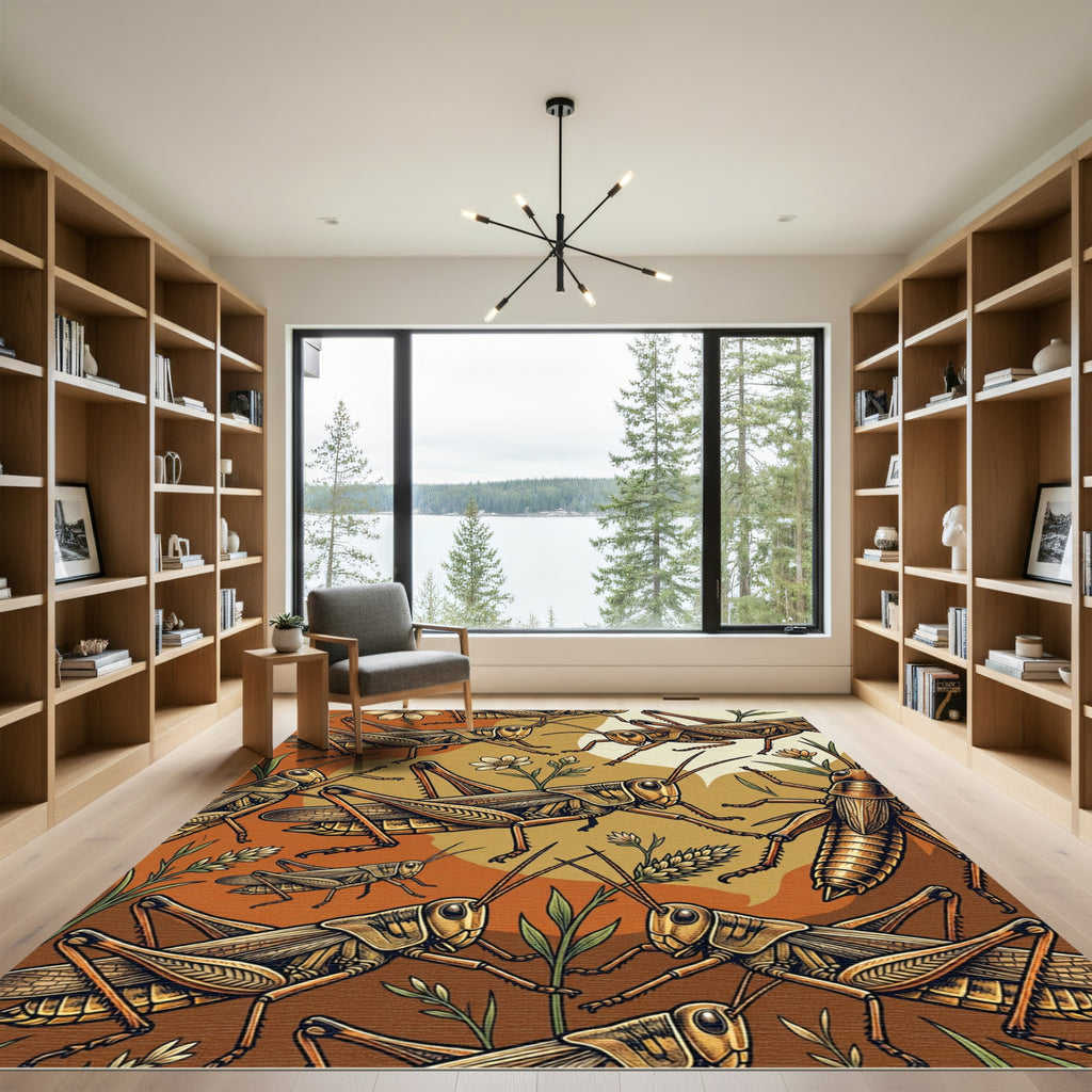 Vintage Amber Grasshopper Meadow Illustration Rug
