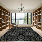 Elegant Metallic Silver Damask Medallion Rug