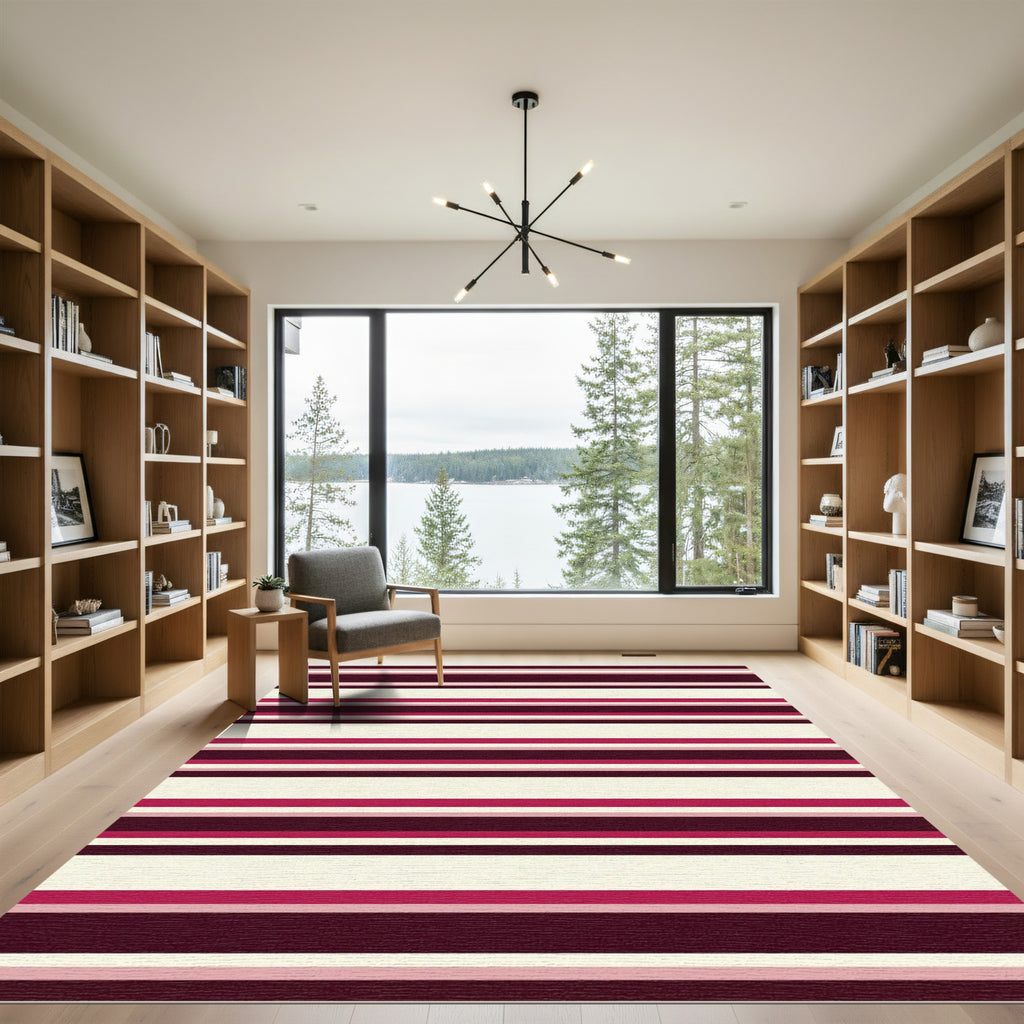 Crimson Magenta Cream Striped Rug