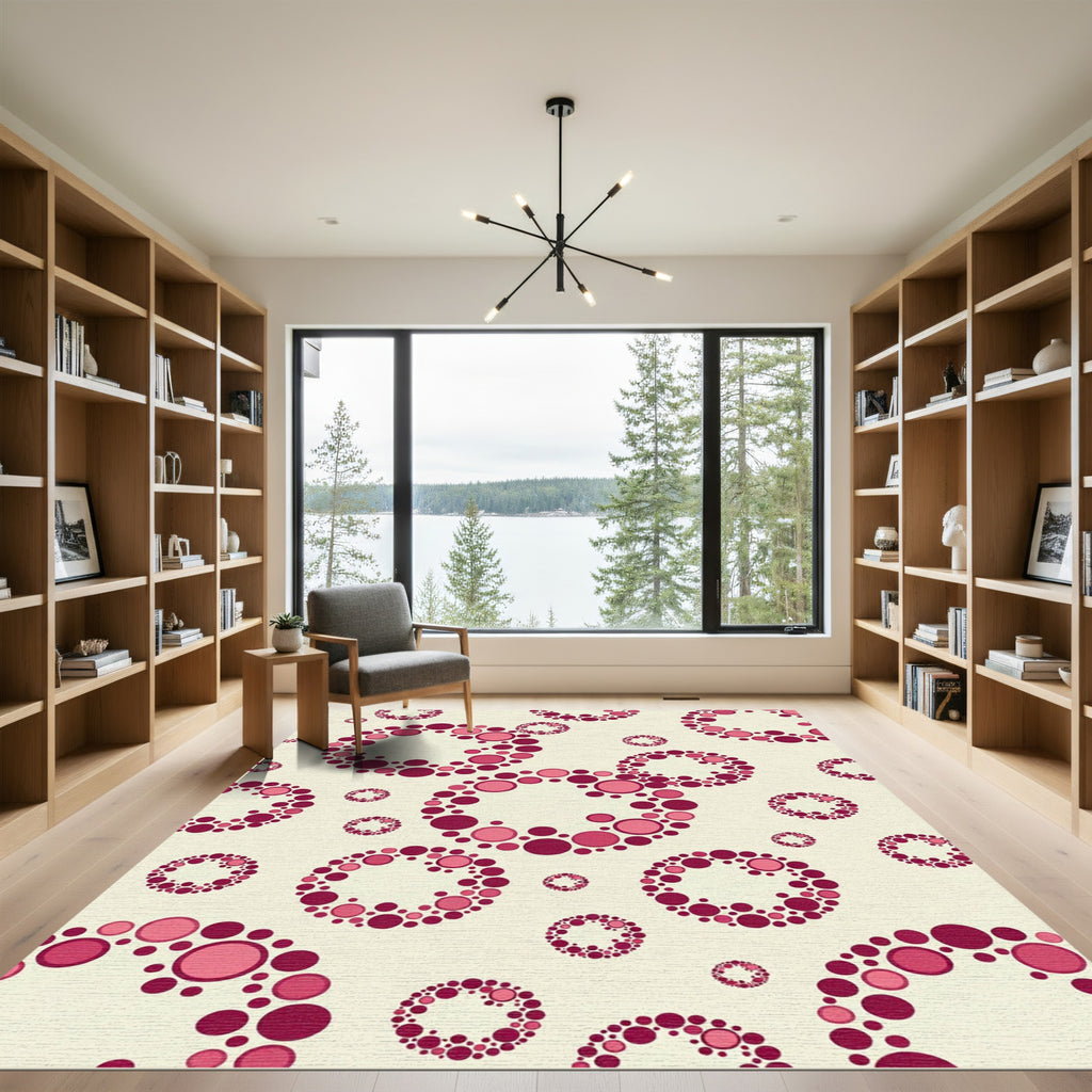 Crimson Pink Circles Abstract Composition Rug