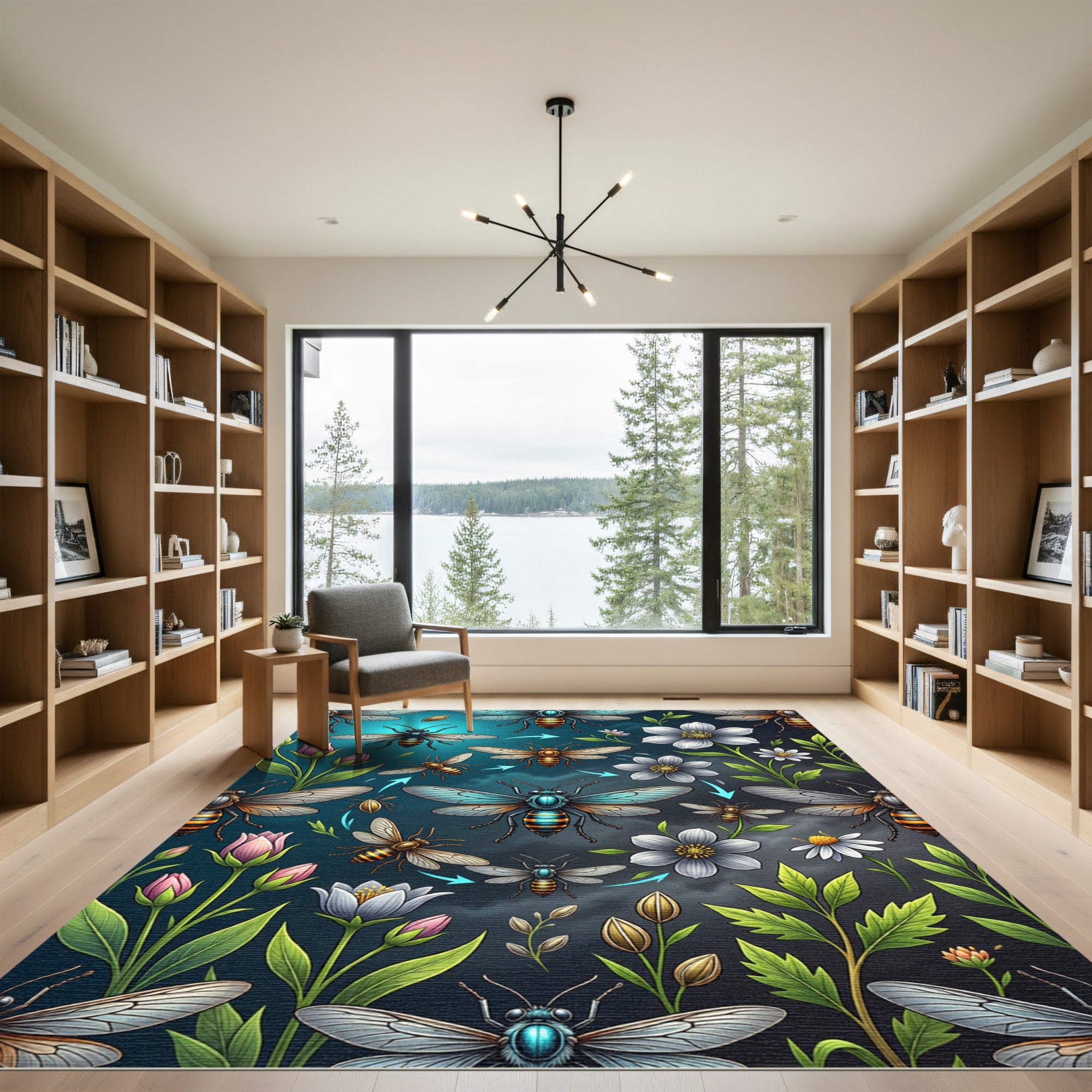 Whimsical Bioluminescent Bee Garden Meadow Rug