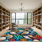 Vibrant Oceanic Coral Reef Nautical Seashell Rug